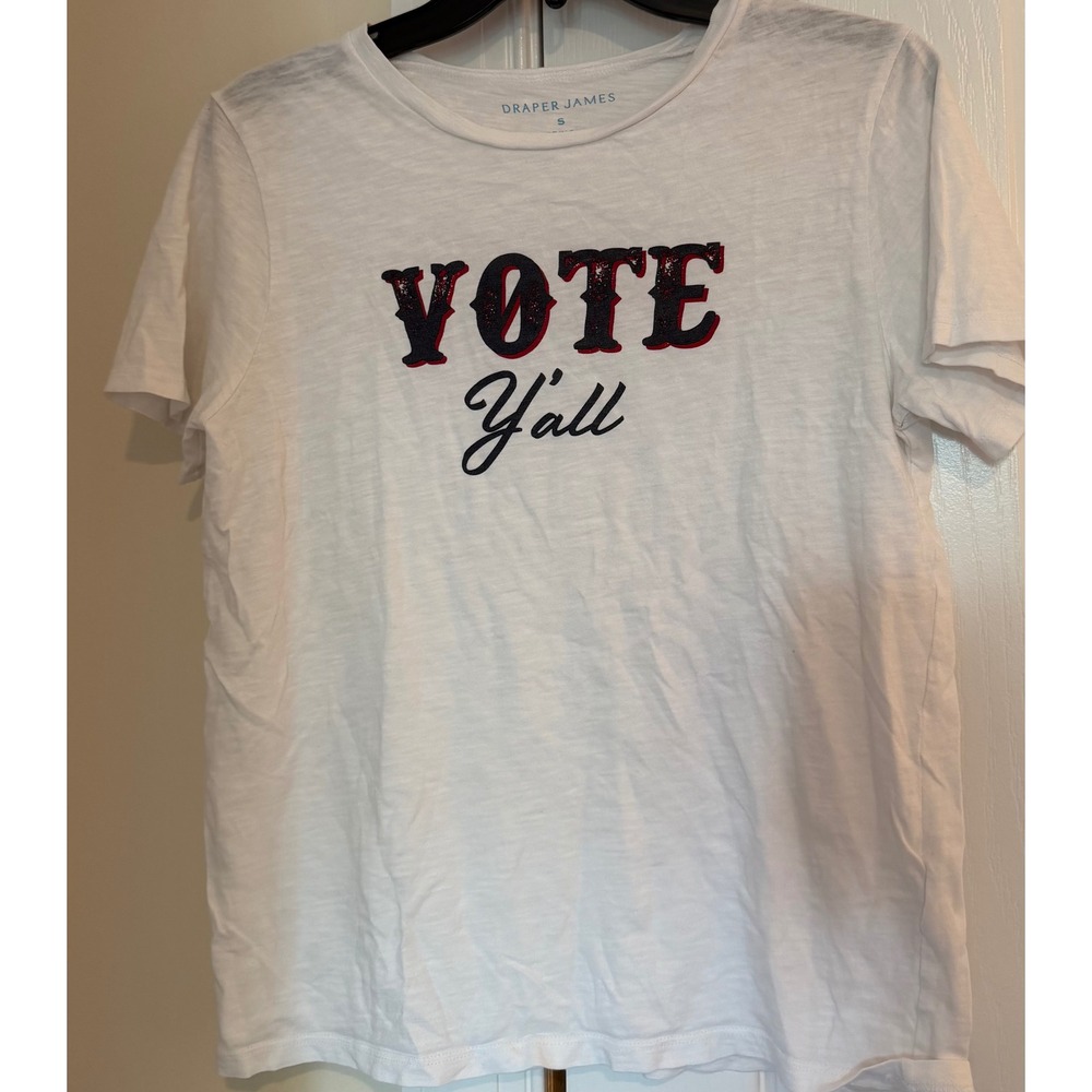 Draper James Women White Vote Y'all Graphic T-Shirt Short Sleeve Slub Tee Small
